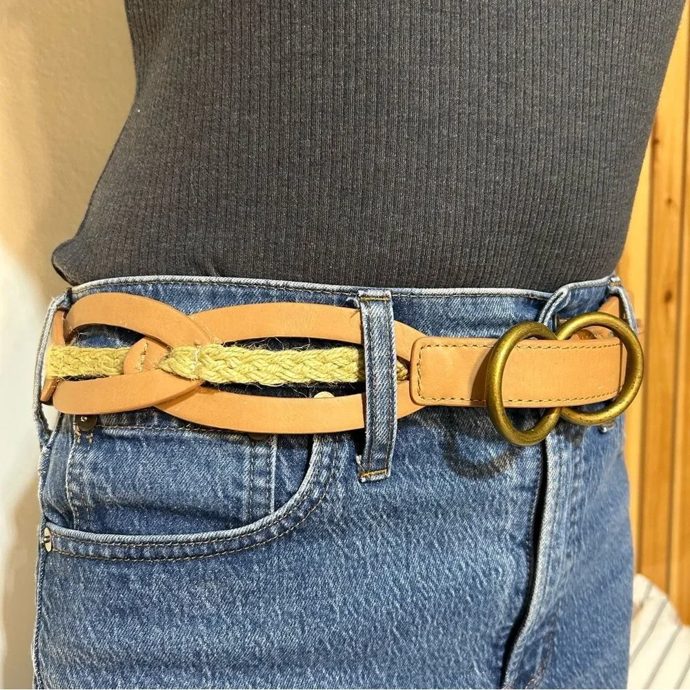 Nine West Vintage America Collection Leather Rope Braided Brown Belt Size Medium
